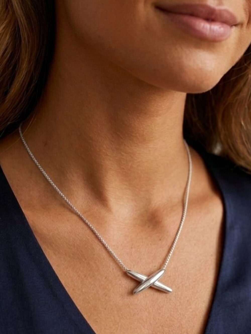 ilver Tone Minimalist Crossed X Pendant Necklace Adjustable